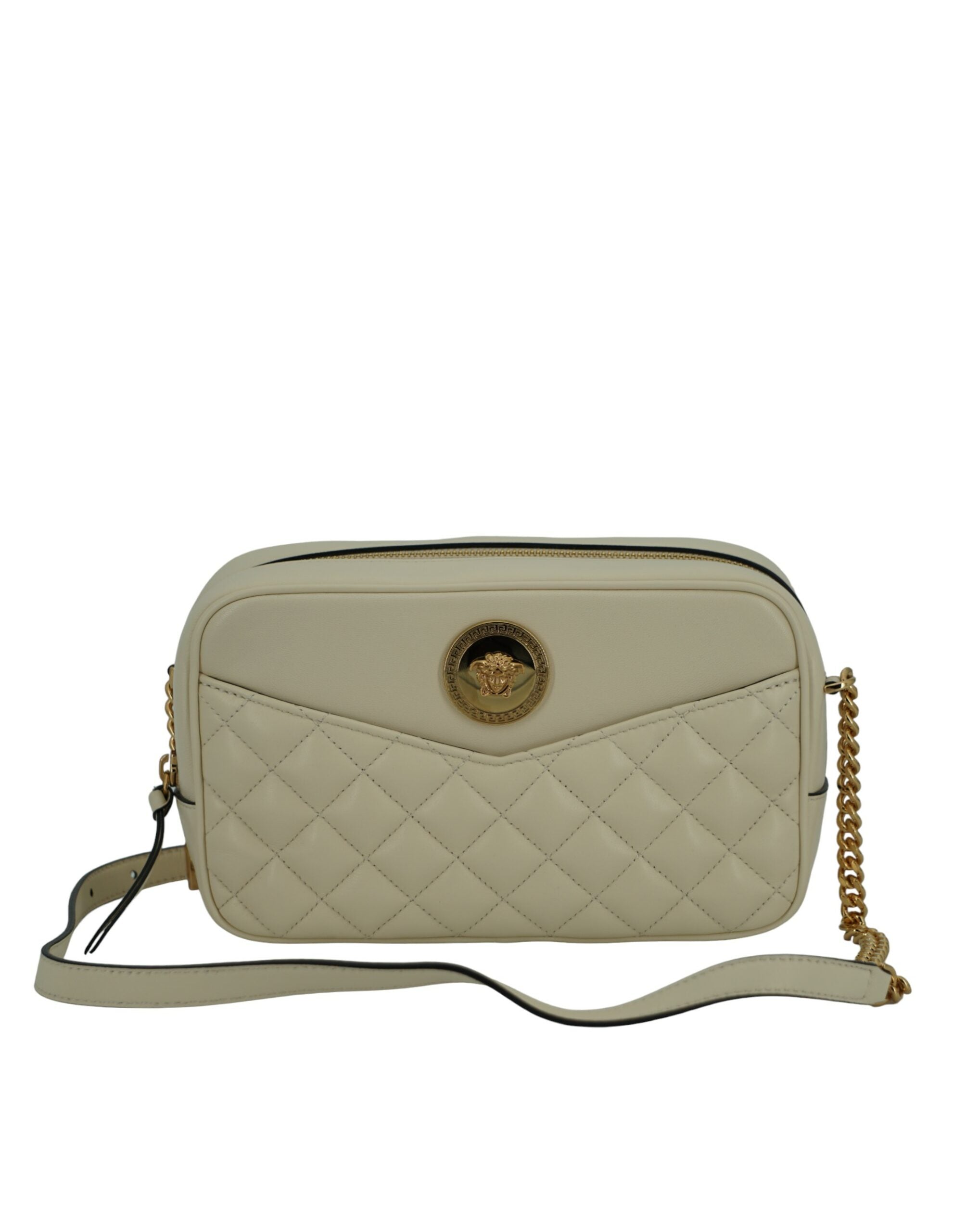 Versace Elegant white leather camera shoulder bag